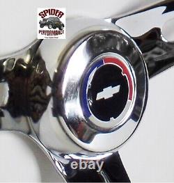 57-63 Chevrolet steering wheel RED WHITE BLUE BOWTIE 13 1/2 MUSCLE CAR CHROME