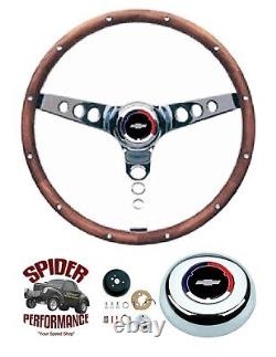 69-89 Chevrolet steering wheel Red White Blue BOWTIE 13 1/2 CLASSIC WALNUT WOOD