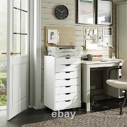7-Drawer Chest, Wood Storage Dresser Cabinet with Wheels, White