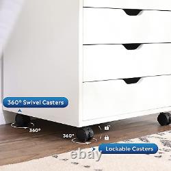 7-Drawer Chest, Wood Storage Dresser Cabinet with Wheels, White