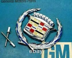 80 92 Cadillac Trunk Lock Cover Crest & Wreath Emblem Set Flip LID Oem Gm Trim