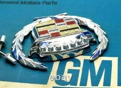 80 92 Cadillac Trunk Lock Cover Crest & Wreath Emblem Set Flip LID Oem Gm Trim