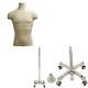 Adult Male Pinnable Off White Mannequin Torso Shirt Form with Chrome Wheel Base
