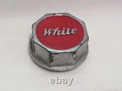 Antique White Truck Grease Cap Dust Cover Hub Cap Red Chrome Metal Vintage Rare