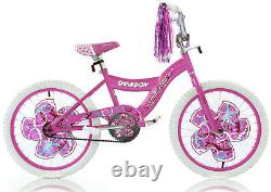 BMX BIKE Kids Girls Bicycle 20 Wheels Pink White Steel S-Type Frame Chrome Rims