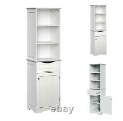 Bathroom Storage Cabinet Freestanding Linen Tower Organizer Wood Pantry Cupboard