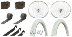 Bike 26 Chrome 144 Spoke Front and Back Coaster Wheel & 2 tire White 133 hf