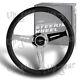 Black Leather White Stitch W-Power 14 6-Hole Spoke Chrome Center Steering Wheel