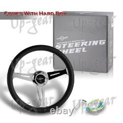 Black Leather White Stitch W-Power 14 6-Hole Spoke Chrome Center Steering Wheel