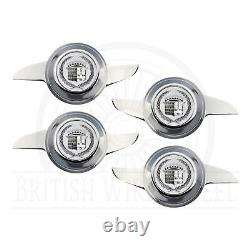 Cadillac Chrome & White Metal Wheel Chip Emblems with KO Spinner Caps, Set of 4