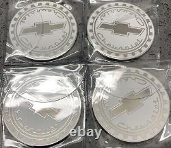 Chevrolet Wire Wheel Chips Emblems Metal Size 2.25 Set Of 4 White & Chrome