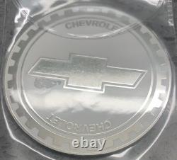Chevrolet Wire Wheel Chips Emblems Thin Metal Size 2.5 White & Chrome Set Of 4