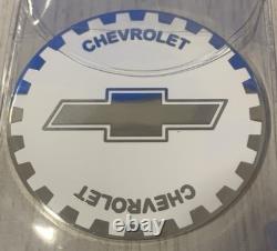 Chevrolet Wire Wheel Chips Emblems Thin Metal Size 2.5 White & Chrome Set Of 4