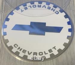 Chevrolet Wire Wheel Chips Emblems Thin Metal Size 2.5 White & Chrome Set Of 4