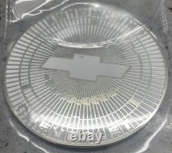 Chevrolet Wire Wheel Chips Emblems Thin Metal Size 2.5 White & Chrome Set Of 4