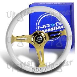Chrome Gold Spoke White Classic Wood Grip NRG 13.75 ST-015CG-WT Steering Wheel