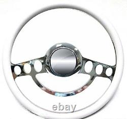 Chrome & White Steering Wheel 14 for Flaming River, Ididit Steering Column