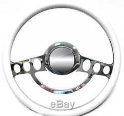 Chrome & White Steering Wheel for Ford Hot Rod or Truck withAftermarket GM Column