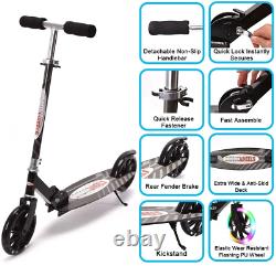 ChromeWheels Kick Scooter, Deluxe 8 Large 2 Light Up Wheels Wide Deck 5 Height