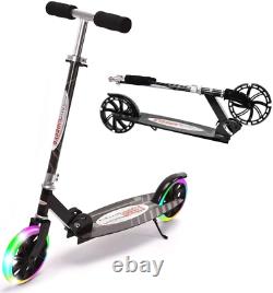ChromeWheels Kick Scooter, Deluxe 8 Large 2 Light Up Wheels Wide Deck 5 Height