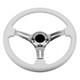 Classic White Car Racing Steering Wheel Chrome 350mm, with silver Spoke