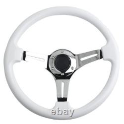 Classic White Car Racing Steering Wheel Chrome 350mm, with silver Spoke