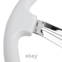 Classic White Car Racing Steering Wheel Chrome 350mm, with silver Spoke