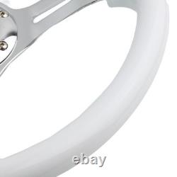 Classic White Car Racing Steering Wheel Chrome 350mm, with silver Spoke