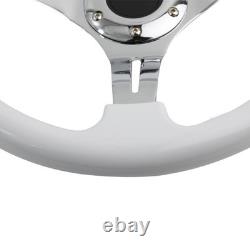 Classic White Car Racing Steering Wheel Chrome 350mm, with silver Spoke