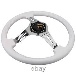 Classic White Car Racing Steering Wheel Chrome 350mm, with silver Spoke