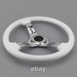 Classic White Car Racing Steering Wheel Chrome 350mm, with silver Spoke