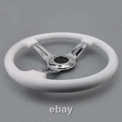 Classic White Car Racing Steering Wheel Chrome 350mm, with silver Spoke