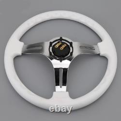 Classic White Car Racing Steering Wheel Chrome 350mm, with silver Spoke