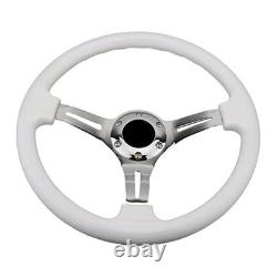 Classic White Car Racing Steering Wheel Chrome Silver White with silver Spoke