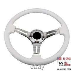 Classic White Car Racing Steering Wheel Chrome Silver White with silver Spoke