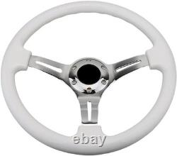 Classic White Car Racing Steering Wheel Chrome Silver White with silver Spoke