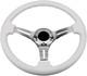 Classic White Car Racing Steering Wheel Chrome Silver White with silver Spoke