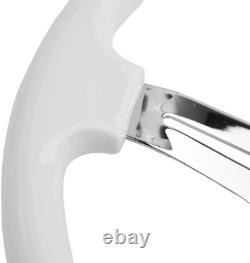 Classic White Car Racing Steering Wheel Chrome Silver White with silver Spoke