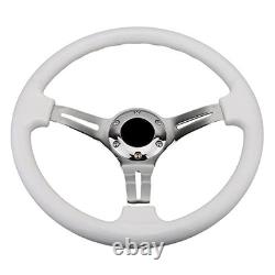 Classic White Car Racing Steering Wheel Chrome Silver White with silver Spoke