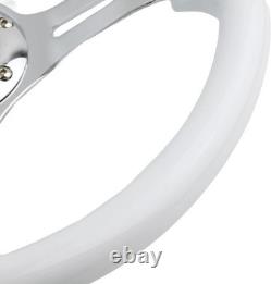 Classic White Car Racing Steering Wheel Chrome Silver White with silver Spoke