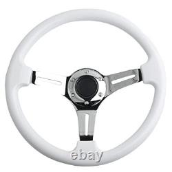 Classic White Car Racing Steering Wheel Chrome Silver White with silver Spoke