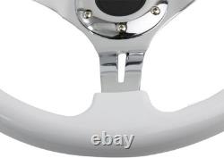 Classic White Car Racing Steering Wheel Chrome Silver White with silver Spoke