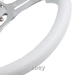 Classic White Car Racing Steering Wheel Chrome Silver White with silver Spoke