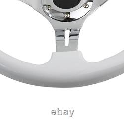 Classic White Car Racing Steering Wheel Chrome Silver White with silver Spoke