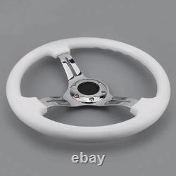 Classic White Car Racing Steering Wheel Chrome Silver White with silver Spoke