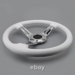 Classic White Car Racing Steering Wheel Chrome Silver White with silver Spoke