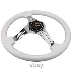 Classic White Car Racing Steering Wheel Chrome Silver White with silver Spoke