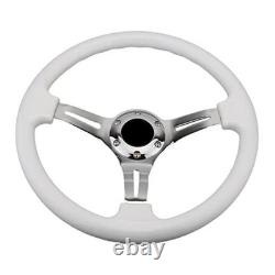 Classic White Car Racing Steering Wheel Chrome Silver White with silver Spoke