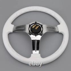 Classic White Car Racing Steering Wheel Chrome Silver White with silver Spoke