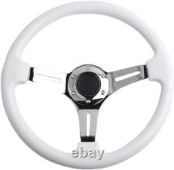 Classic White Car Racing Steering Wheel Chrome Silver White with silver Spoke